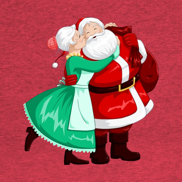 Mrs Claus Kisses Santa On Cheek And Hugs by LironPeer